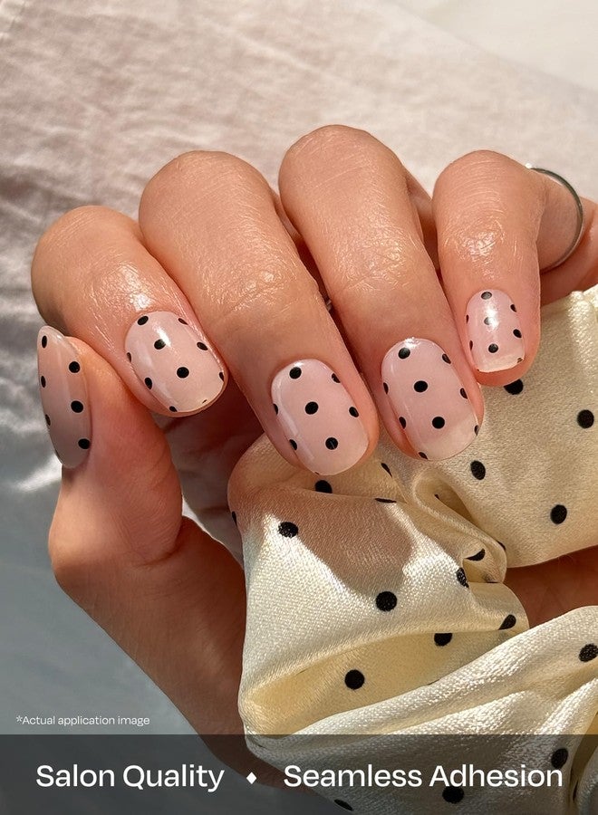 ohora Semi Cured Gel Nail Strips (N Polka Noir) - Works with Any Lamps, Salon-Quality, Long Lasting, Easy to Apply & Remove - Includes 2 Prep Pads, Nail File & Wooden Stick - Image 4